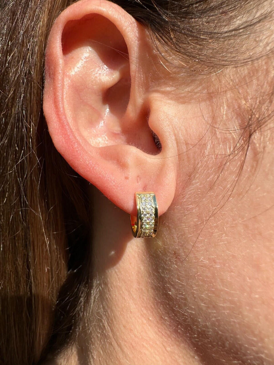 MOISSANITE Classic Small Huggie Iced Out Hoops - 14k Gold Vermeil 925 Silver - 12mm