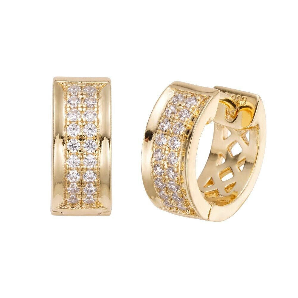 MOISSANITE Classic Small Huggie Iced Out Hoops - 14k Gold Vermeil 925 Silver - 12mm