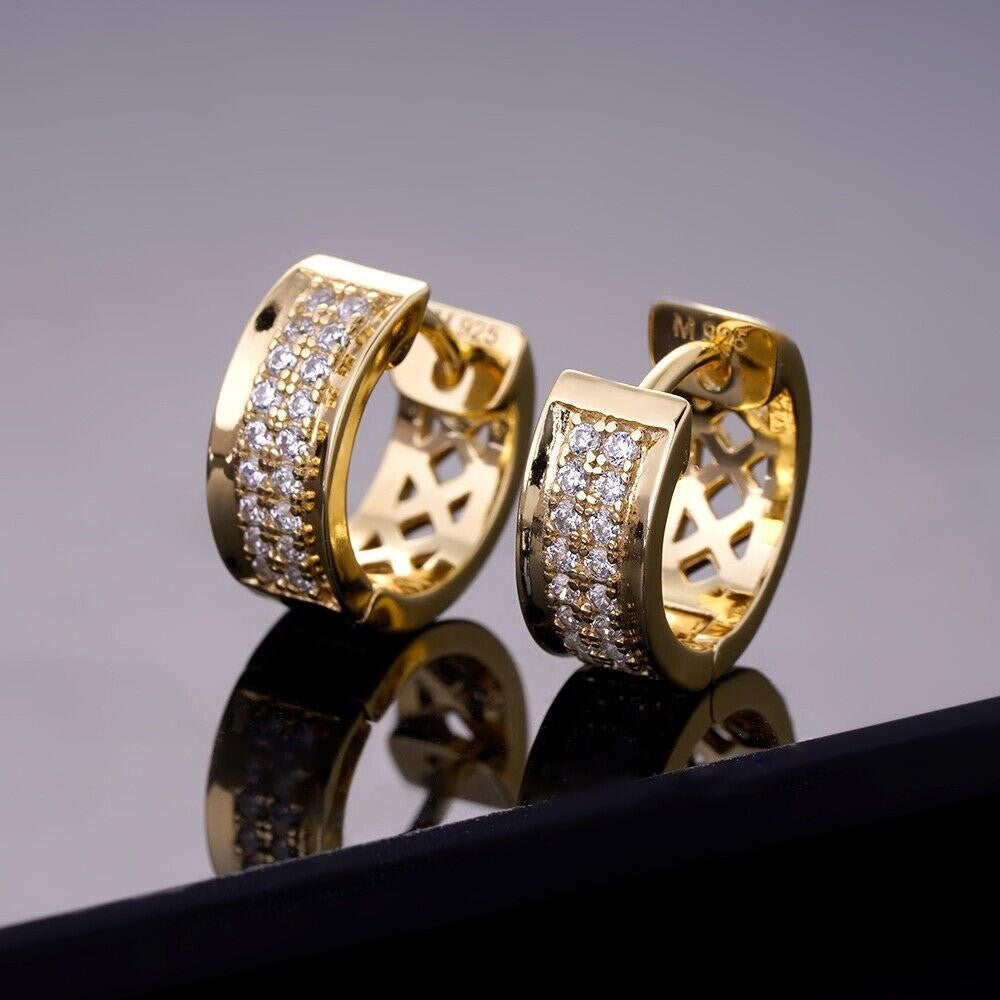 MOISSANITE Classic Small Huggie Iced Out Hoops - 14k Gold Vermeil 925 Silver - 12mm