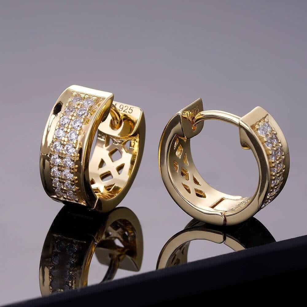 MOISSANITE Classic Small Huggie Iced Out Hoops - 14k Gold Vermeil 925 Silver - 12mm
