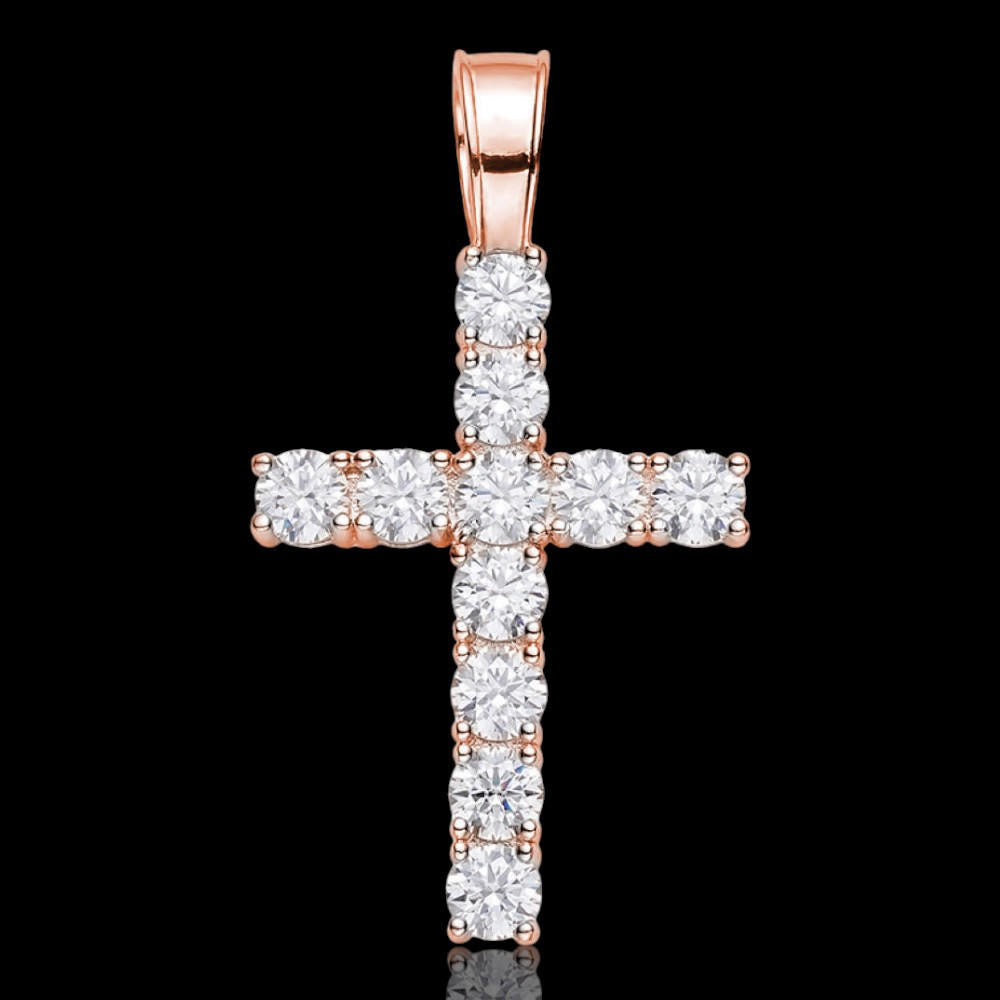 MOISSANITE Tennis Cross - 14k Rose Vermeil 925 Silver  - 5 Sizes 0.75"-2.25"
