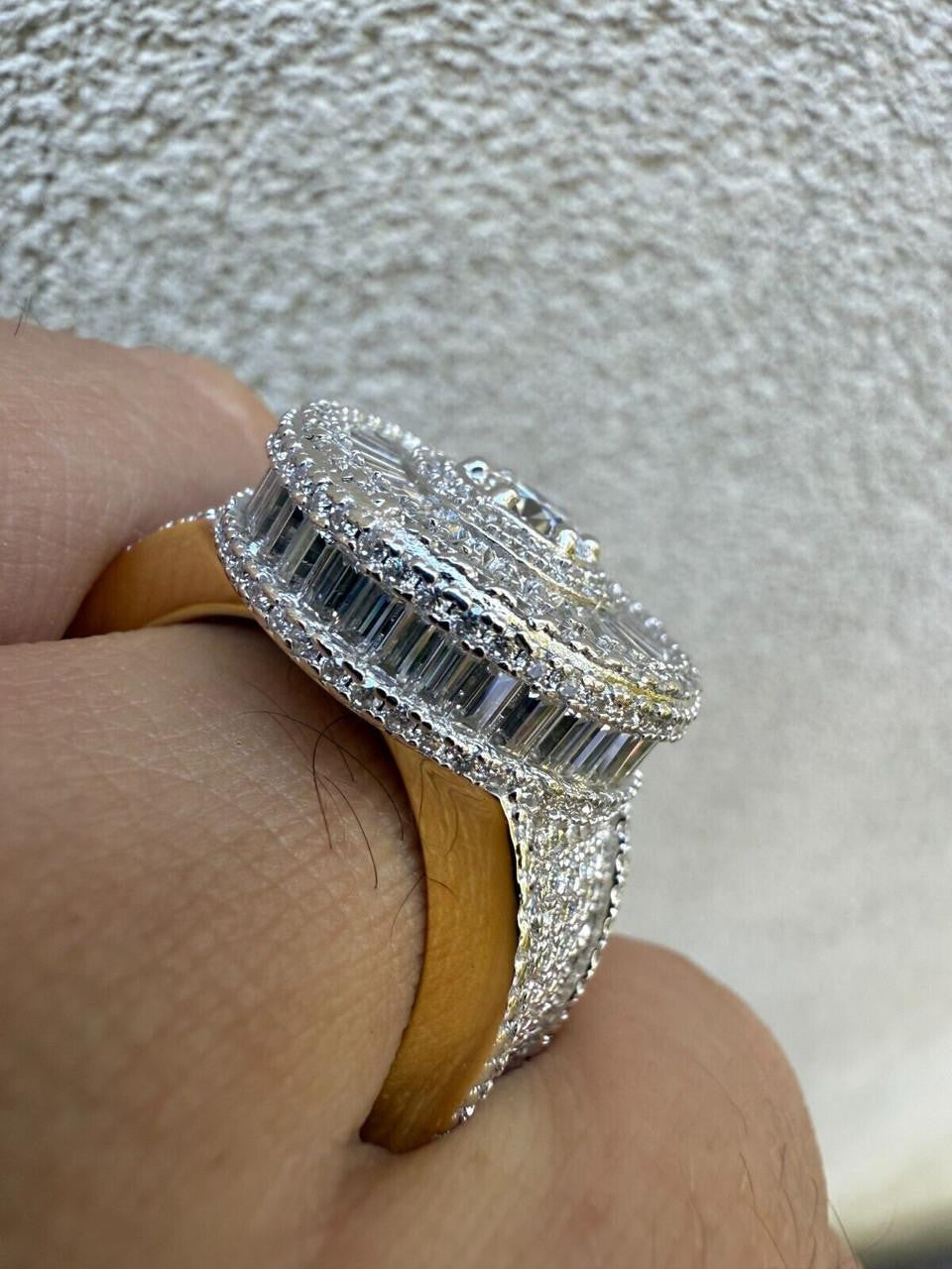 MOISSANITE 3D Baguette Dripping Sides Cluster Iced Out Ring - 14k Gold Vermeil 925 Silver