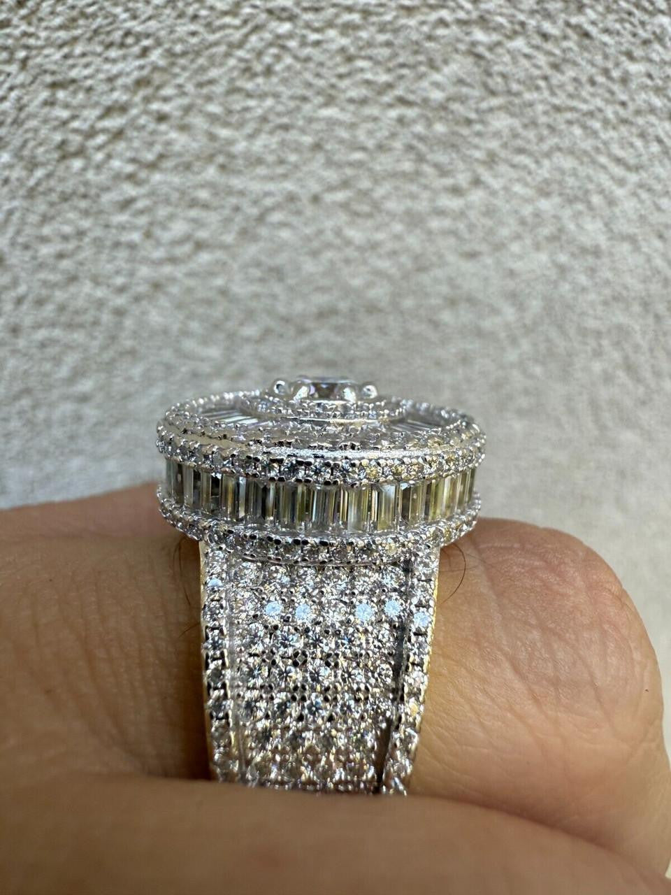 MOISSANITE 3D Baguette Dripping Sides Cluster Iced Out Ring - 14k Gold Vermeil 925 Silver