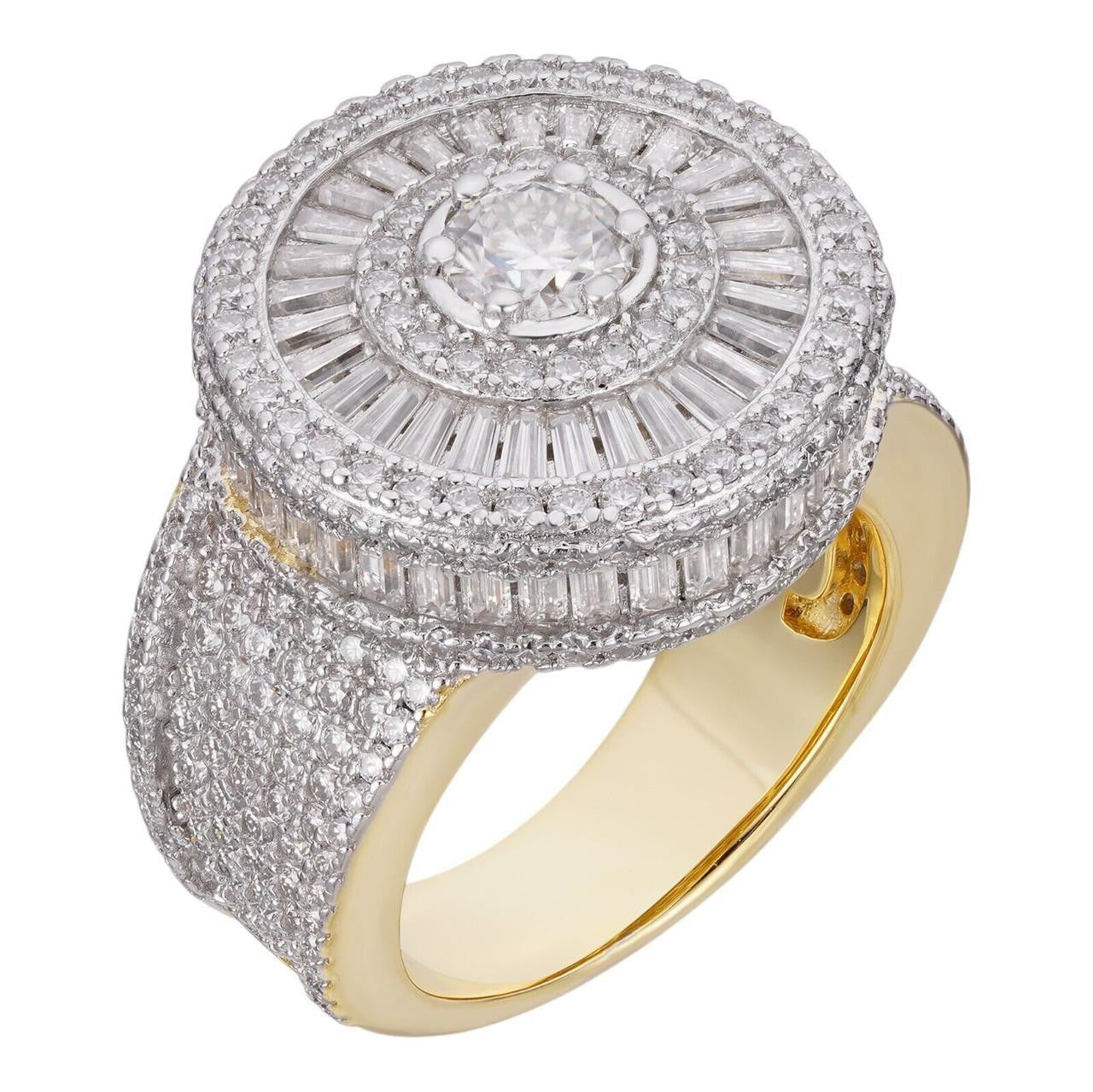 MOISSANITE 3D Baguette Dripping Sides Cluster Iced Out Ring - 14k Gold Vermeil 925 Silver
