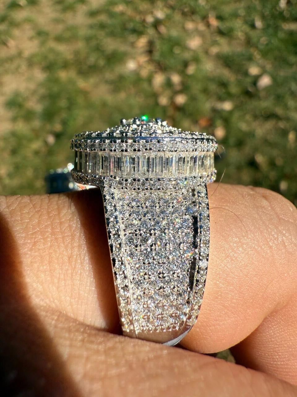 MOISSANITE 3D Baguette Dripping Sides Cluster Iced Out Ring - 14k Gold Vermeil 925 Silver