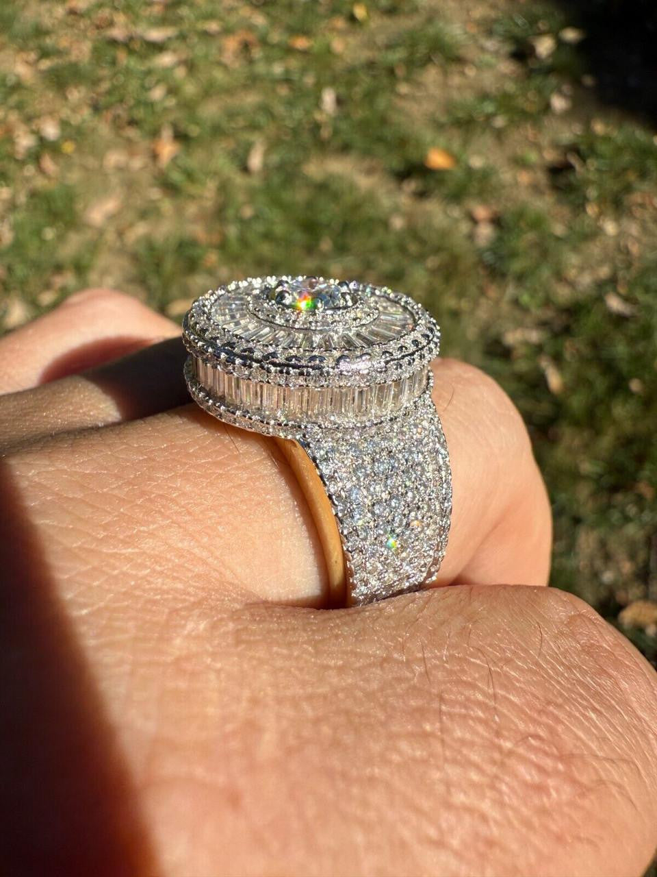 MOISSANITE 3D Baguette Dripping Sides Cluster Iced Out Ring - 14k Gold Vermeil 925 Silver