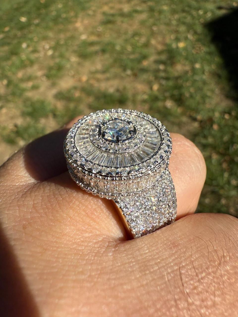 MOISSANITE 3D Baguette Dripping Sides Cluster Iced Out Ring - 14k Gold Vermeil 925 Silver