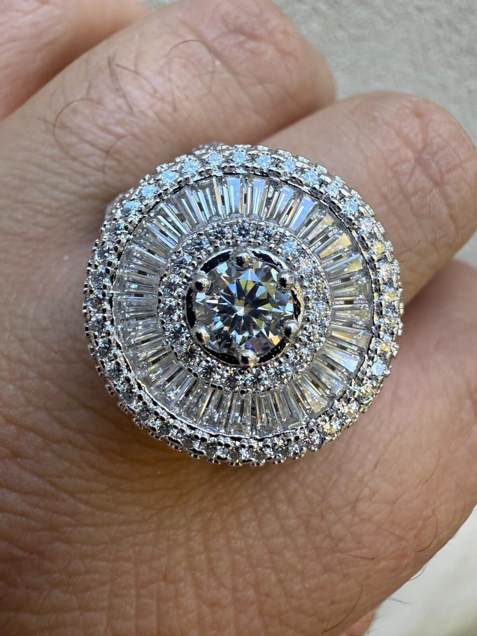MOISSANITE 3D Baguette Dripping Sides Cluster Iced Out Ring - 925 Silver