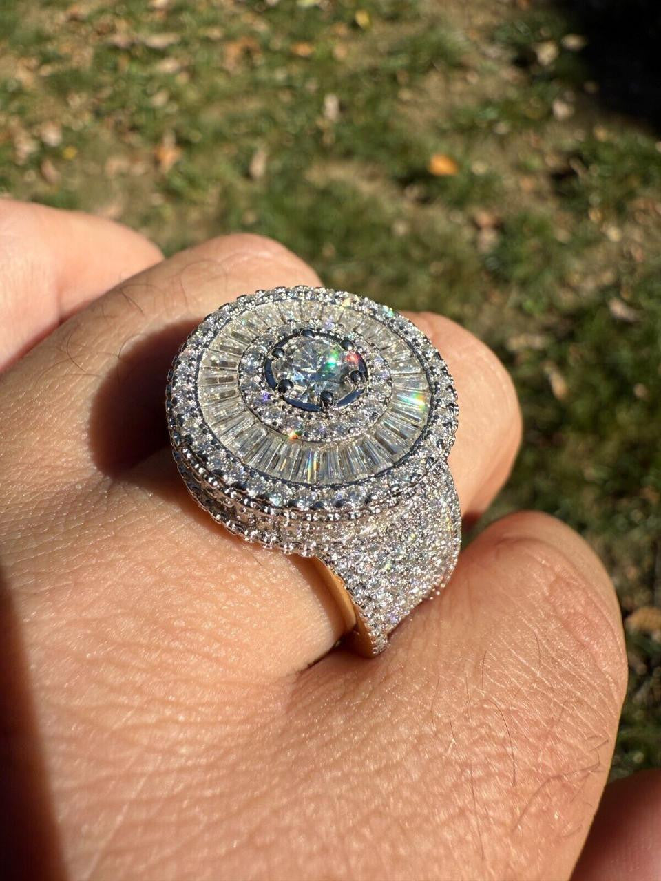 MOISSANITE 3D Baguette Dripping Sides Cluster Iced Out Ring - 925 Silver