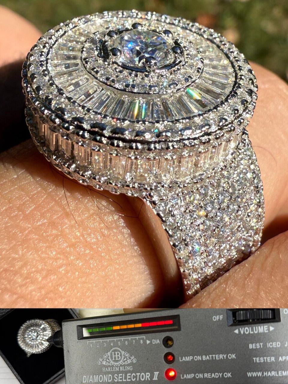 MOISSANITE 3D Baguette Dripping Sides Cluster Iced Out Ring - 925 Silver