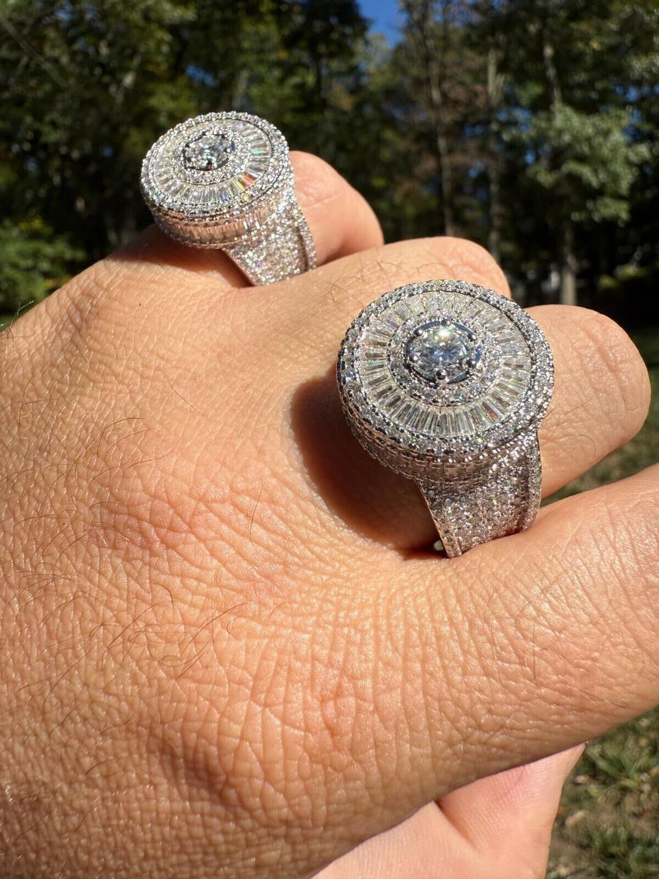 MOISSANITE 3D Baguette Dripping Sides Cluster Iced Out Ring - 925 Silver