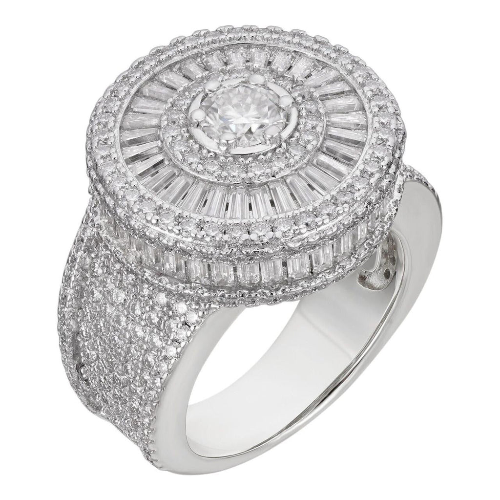 MOISSANITE 3D Baguette Dripping Sides Cluster Iced Out Ring - 925 Silver