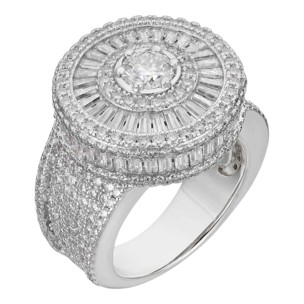 MOISSANITE 3D Baguette Dripping Sides Cluster Iced Out Ring - 925 Silver