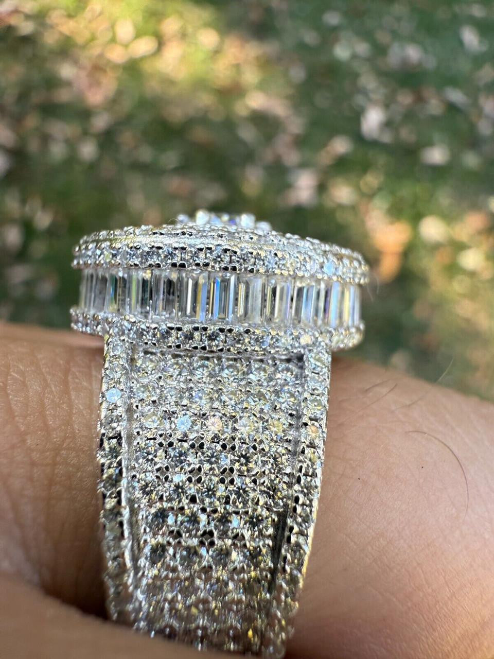 MOISSANITE 3D Baguette Dripping Sides Cluster Iced Out Ring - 925 Silver