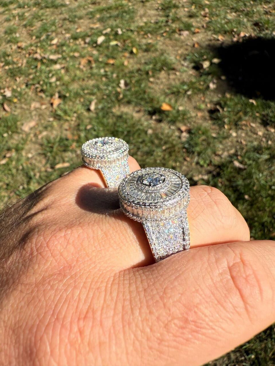 MOISSANITE 3D Baguette Dripping Sides Cluster Iced Out Ring - 925 Silver