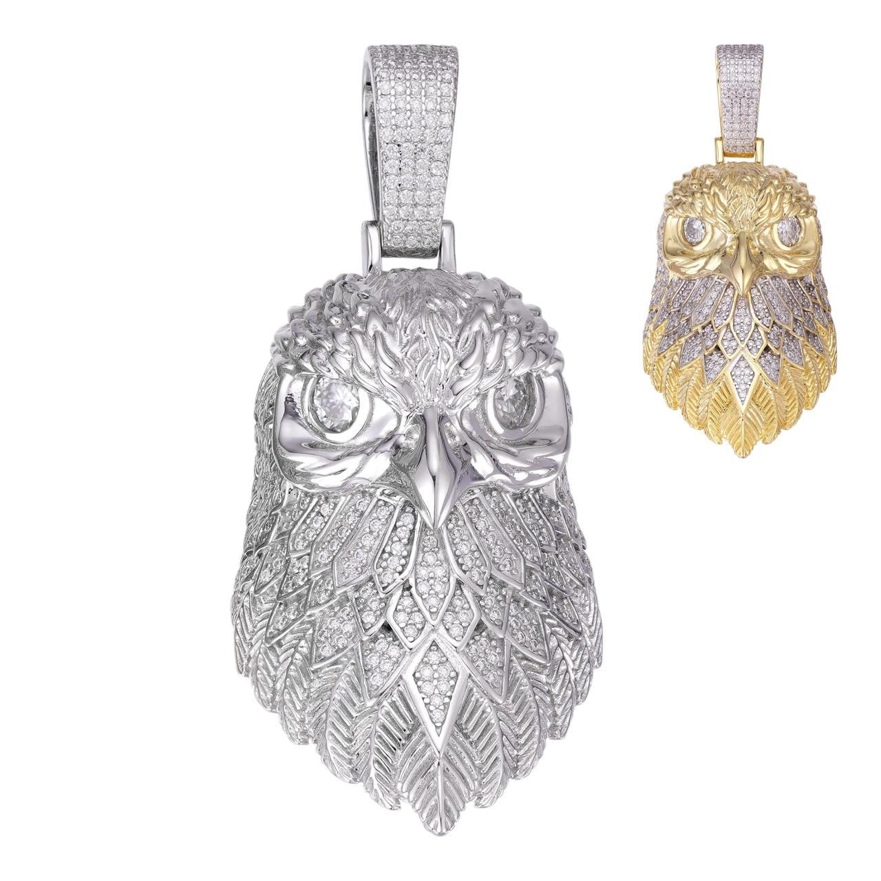 MOISSANITE 3D Bald Eagle Pendant - 14k Gold Vermeil Or 925 Silver - Large 2.5"