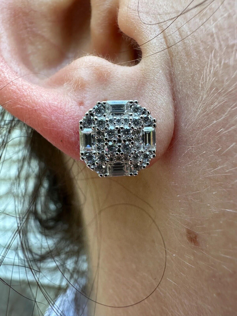 MOISSANITE Baguette Star Iced Out Earrings - 925 Silver - 10mm