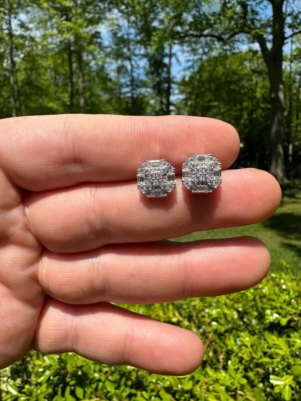 MOISSANITE Baguette Star Iced Out Earrings - 925 Silver - 10mm