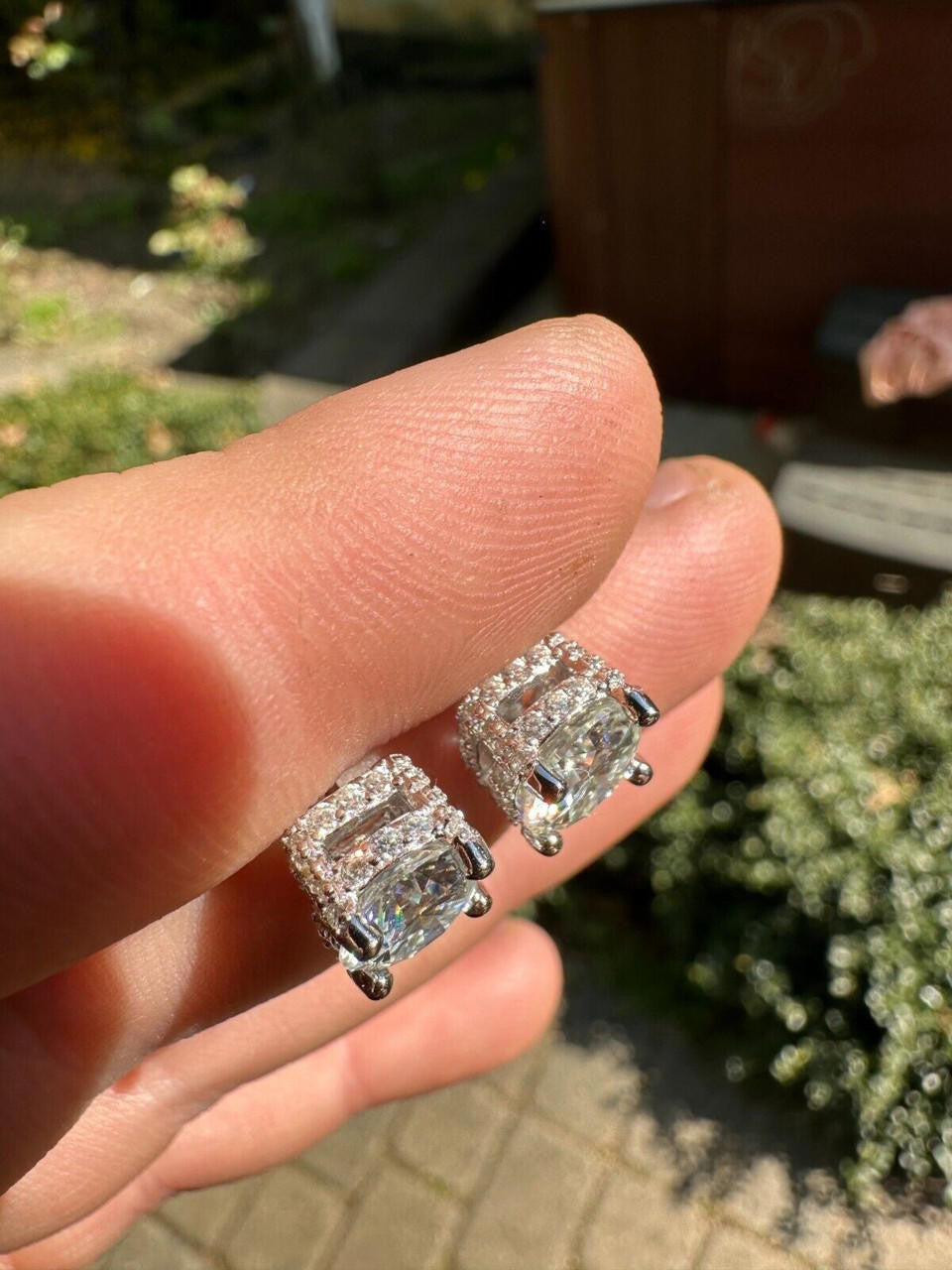 Moissanite 3D Iced Prong Solitaire Screwback Large Stud Earrings 925 Silver 8mm