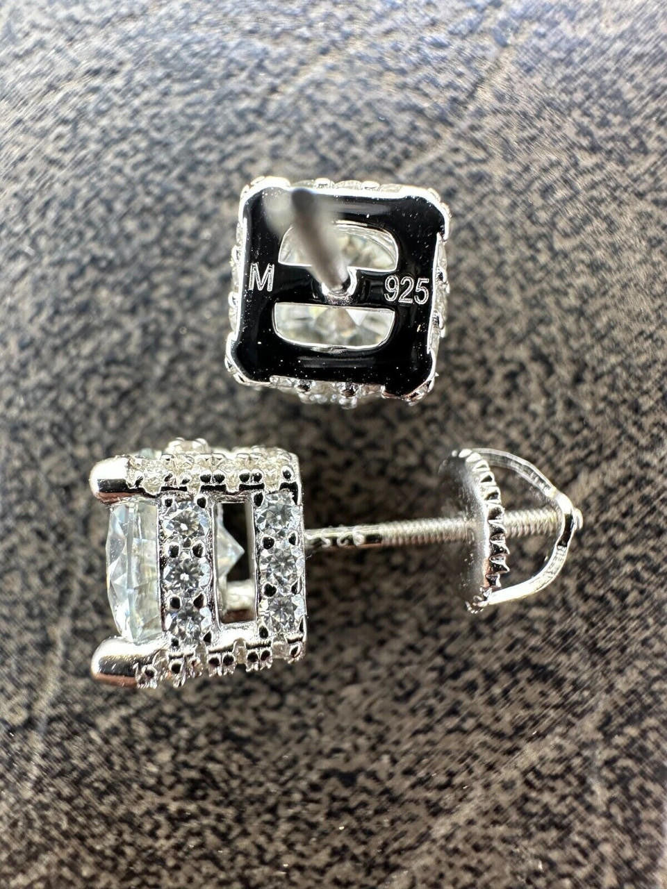 Moissanite 3D Iced Prong Solitaire Screwback Large Stud Earrings 925 Silver 8mm