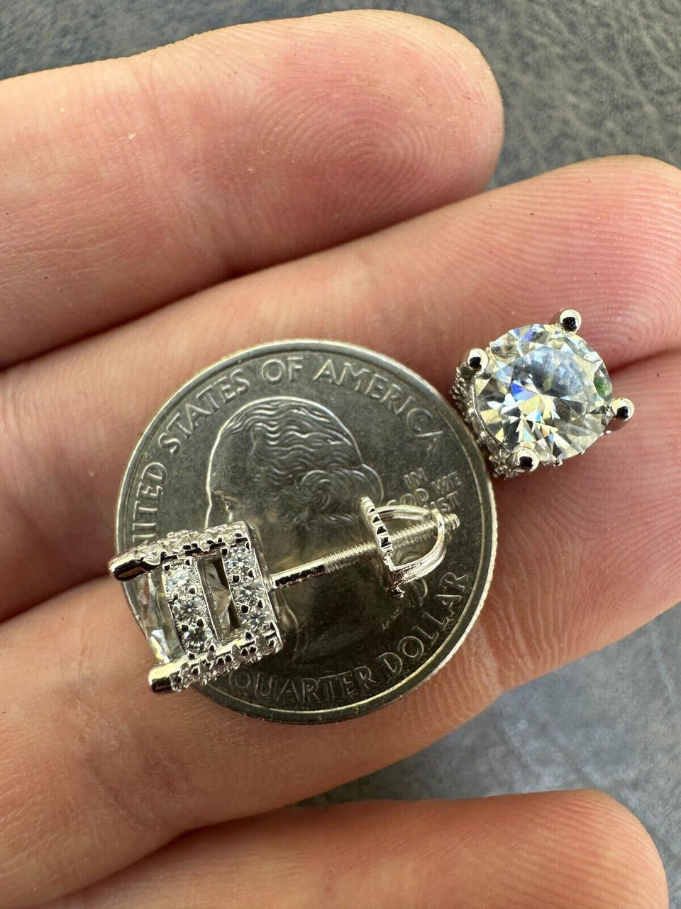 Moissanite 3D Iced Prong Solitaire Screwback Large Stud Earrings 925 Silver 8mm