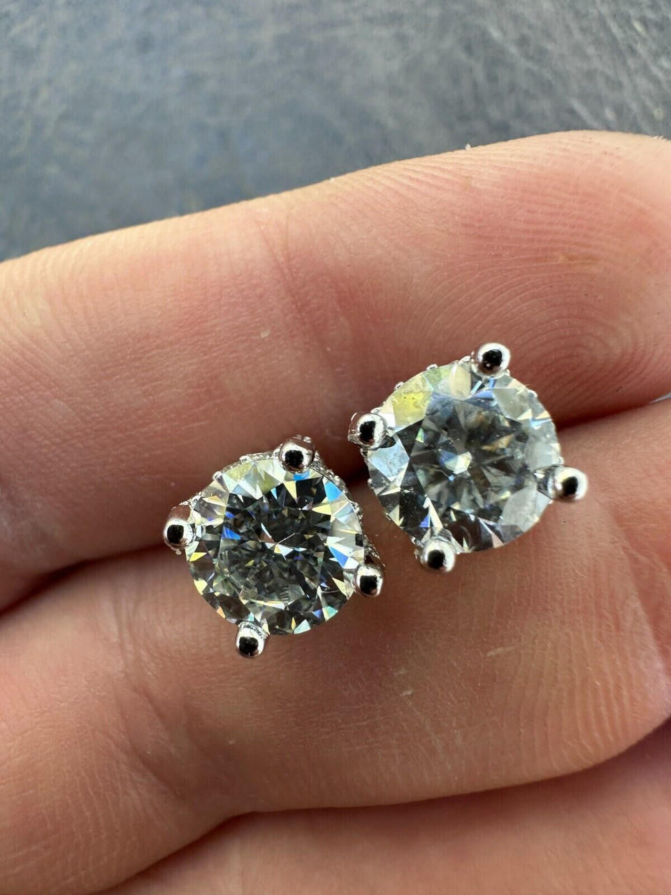 Moissanite 3D Iced Prong Solitaire Screwback Large Stud Earrings 925 Silver 8mm
