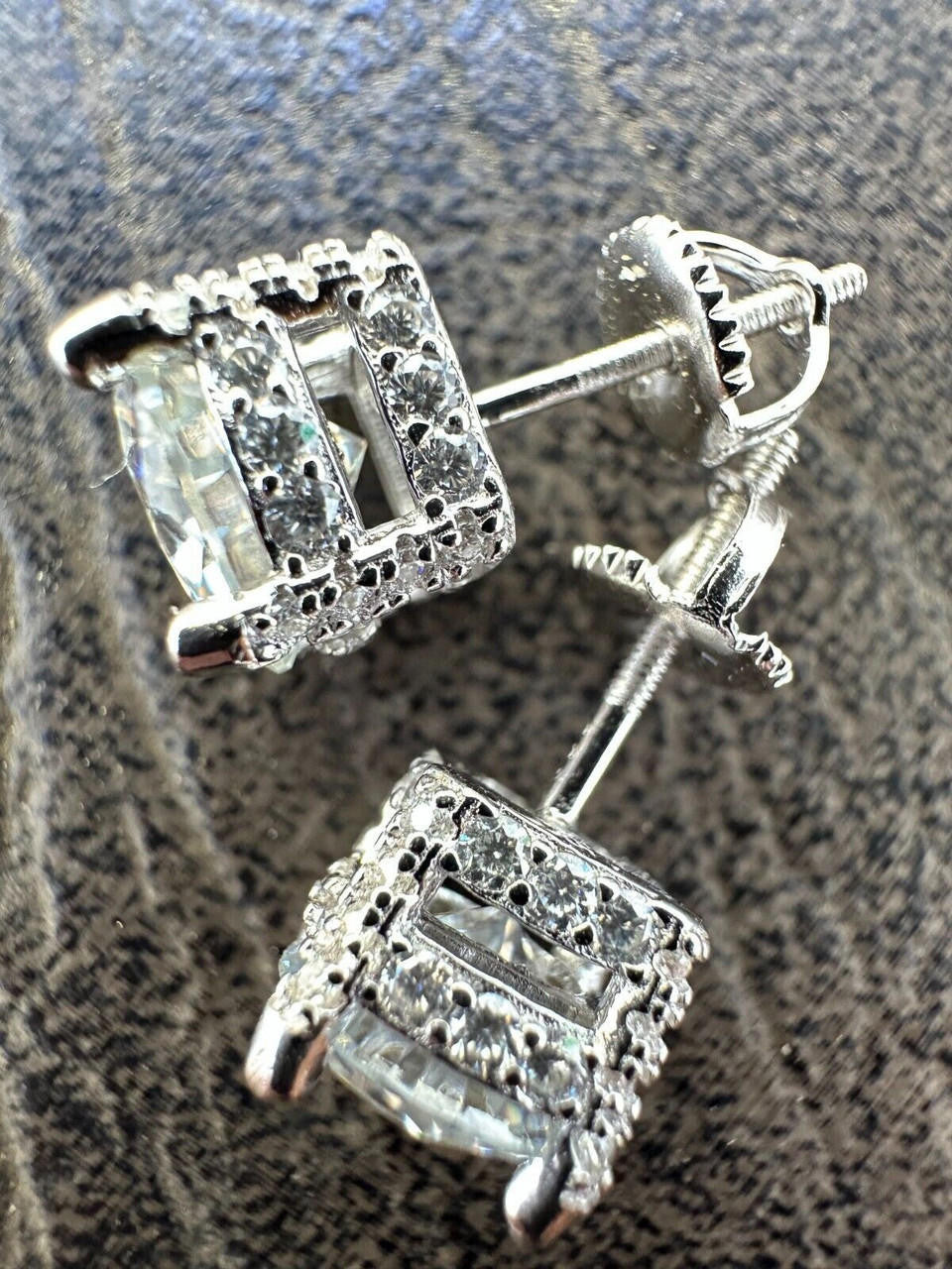 Moissanite 3D Iced Prong Solitaire Screwback Large Stud Earrings 925 Silver 8mm