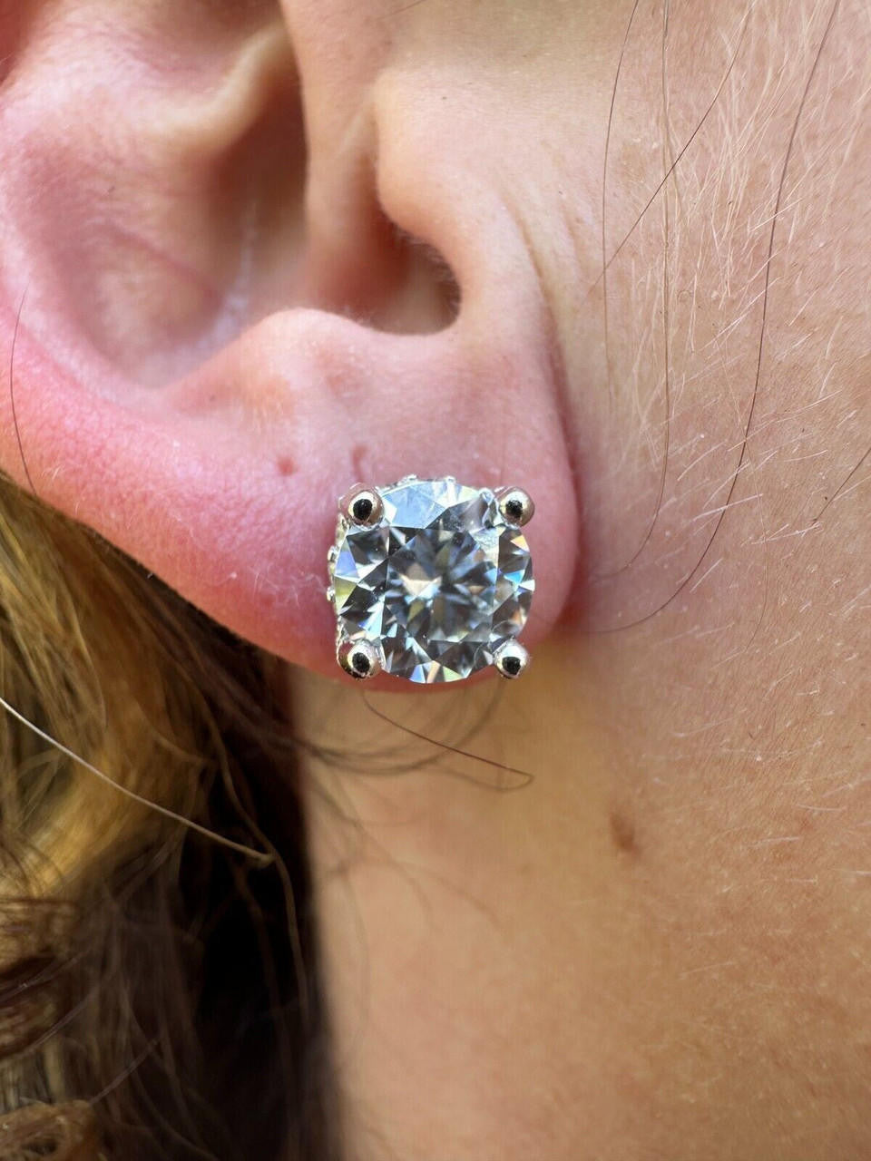 Moissanite 3D Iced Prong Solitaire Screwback Large Stud Earrings 925 Silver 8mm