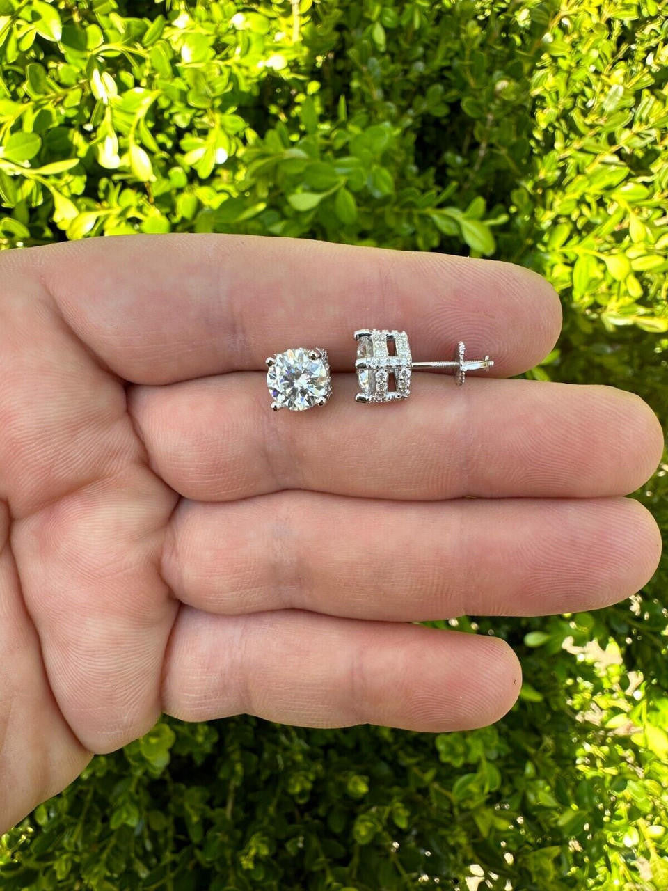Moissanite 3D Iced Prong Solitaire Screwback Large Stud Earrings 925 Silver 8mm