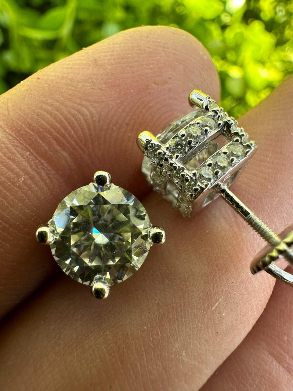 Moissanite 3D Iced Prong Solitaire Screwback Large Stud Earrings 925 Silver 8mm