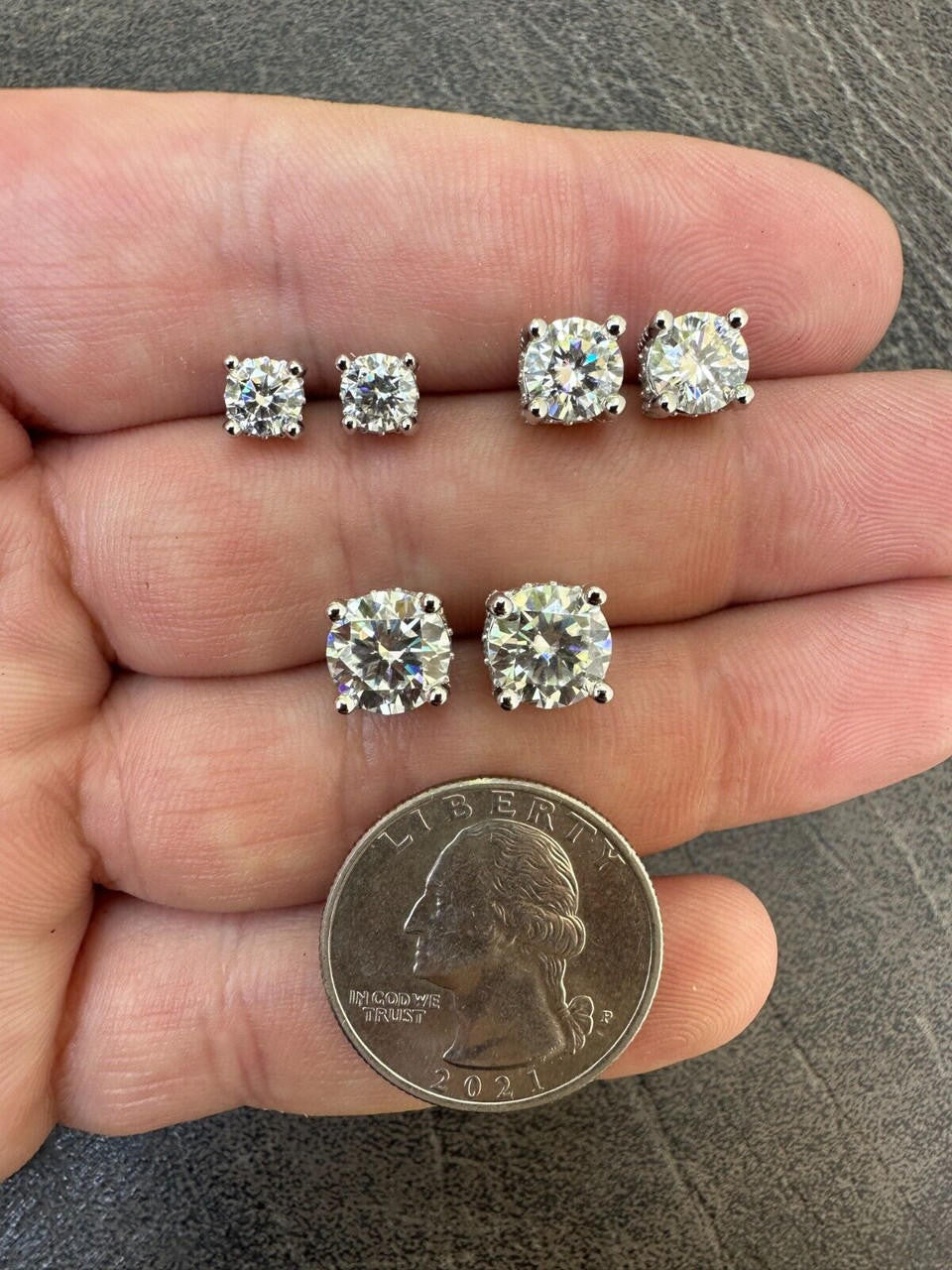 MOISSANITE Solitaire Stud Reinvented Earrings - Stones On All Sides - 925 Silver - 5mm-8mm