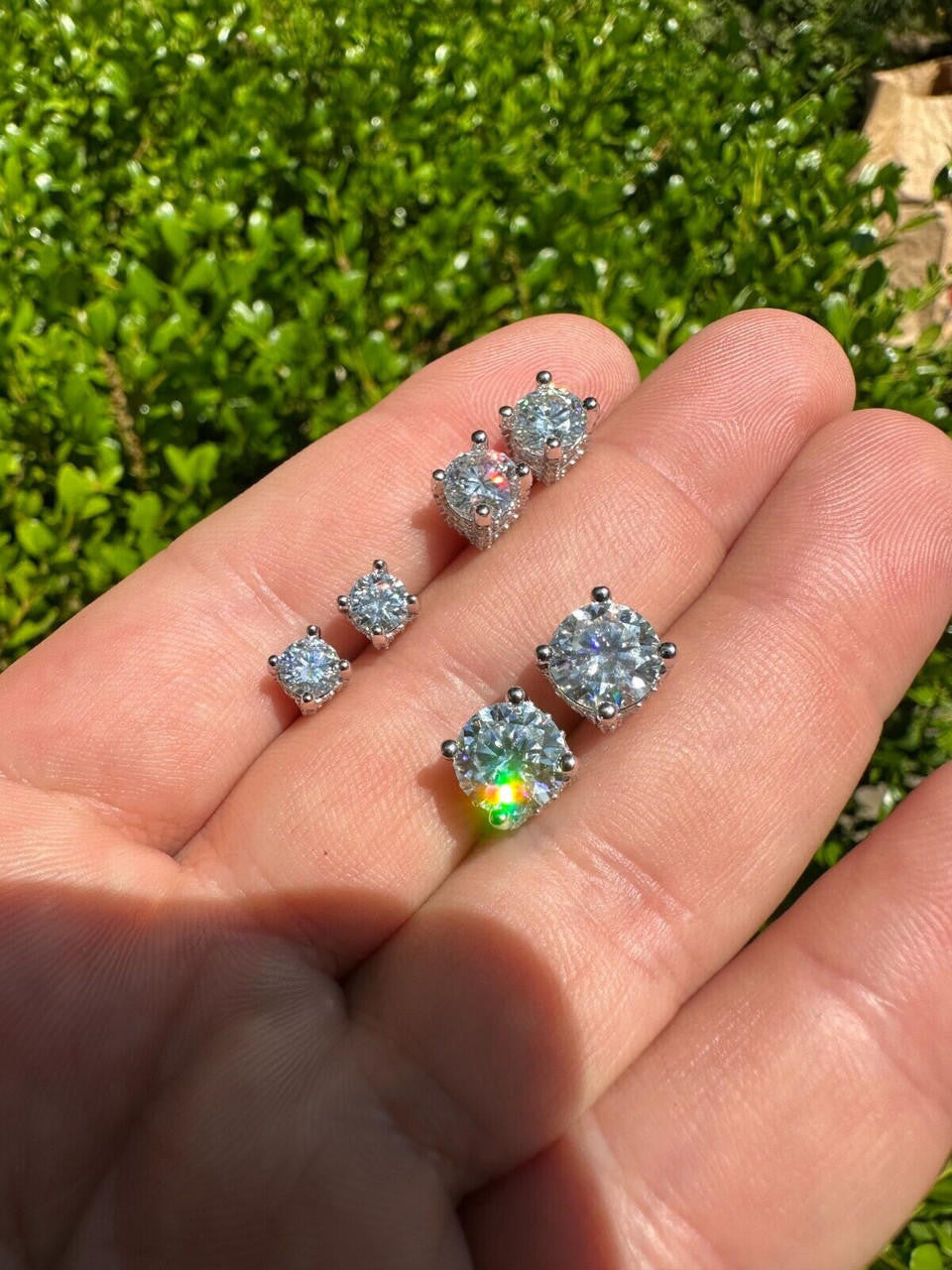MOISSANITE Solitaire Stud Reinvented Earrings - Stones On All Sides - 925 Silver - 5mm-8mm
