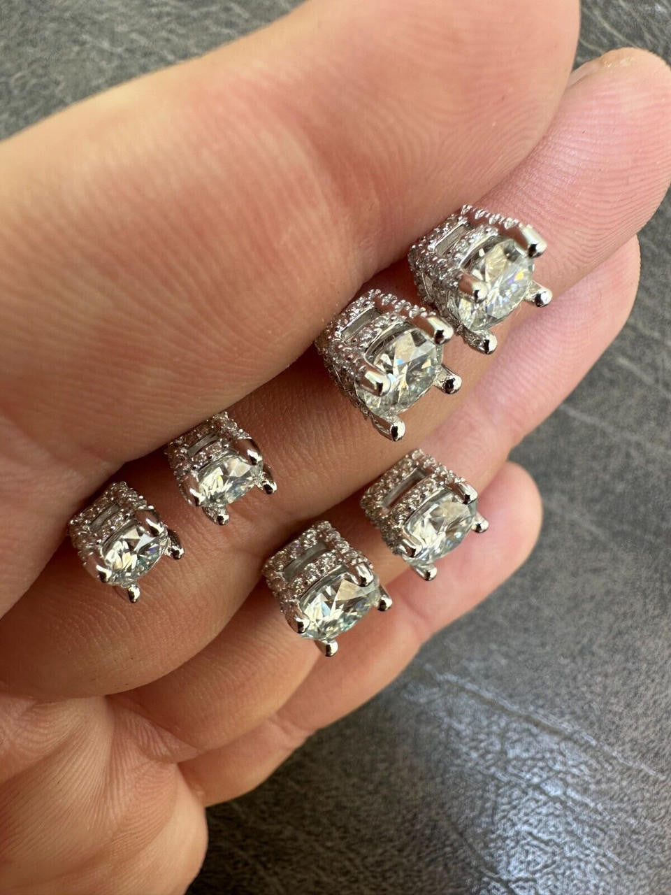 MOISSANITE Solitaire Stud Reinvented Earrings - Stones On All Sides - 925 Silver - 5mm-8mm