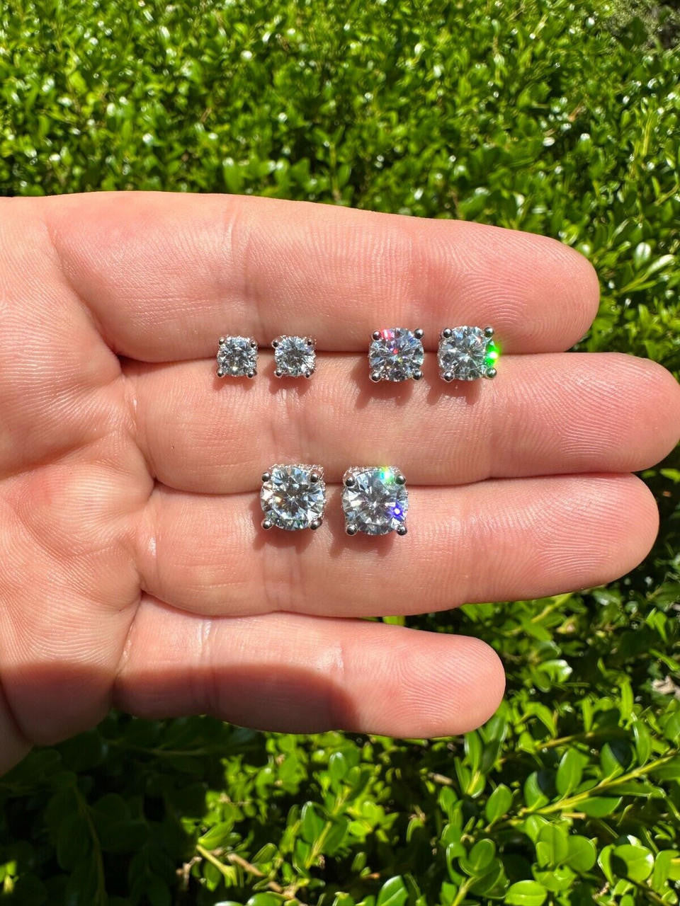 MOISSANITE Solitaire Stud Reinvented Earrings - Stones On All Sides - 925 Silver - 5mm-8mm