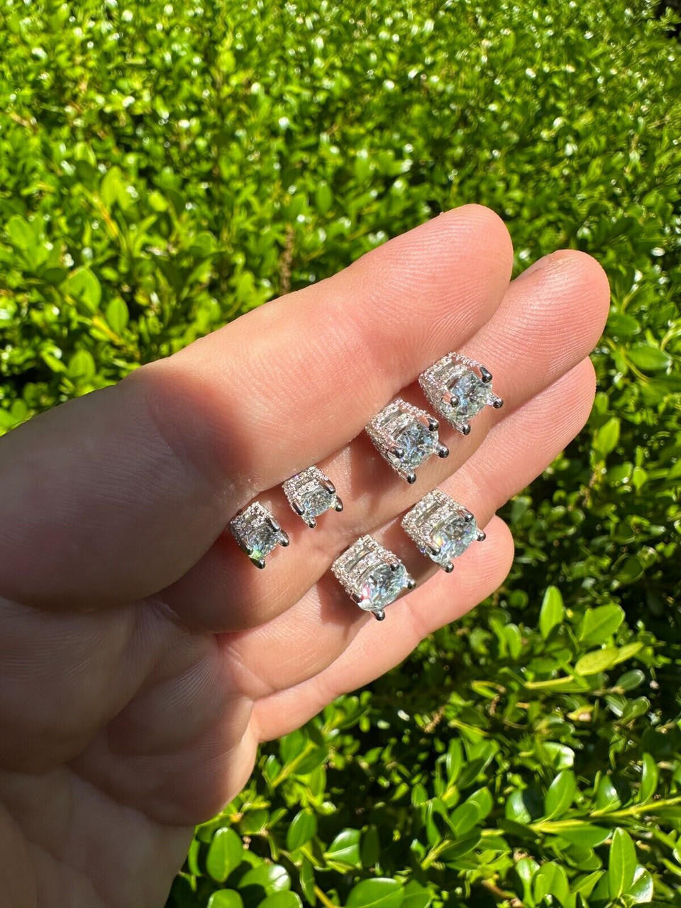 MOISSANITE Solitaire Stud Reinvented Earrings - Stones On All Sides - 925 Silver - 5mm-8mm