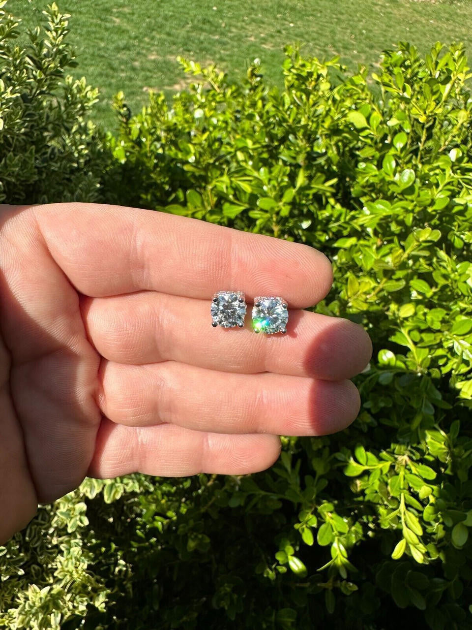 MOISSANITE Solitaire Stud Reinvented Earrings - Stones On All Sides - 925 Silver - 5mm-8mm