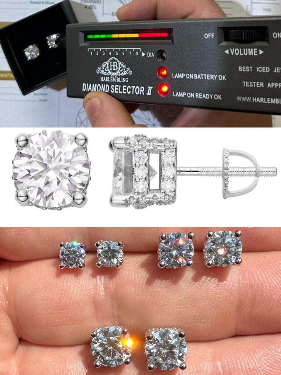 MOISSANITE Solitaire Stud Reinvented Earrings - Stones On All Sides - 925 Silver - 5mm-8mm