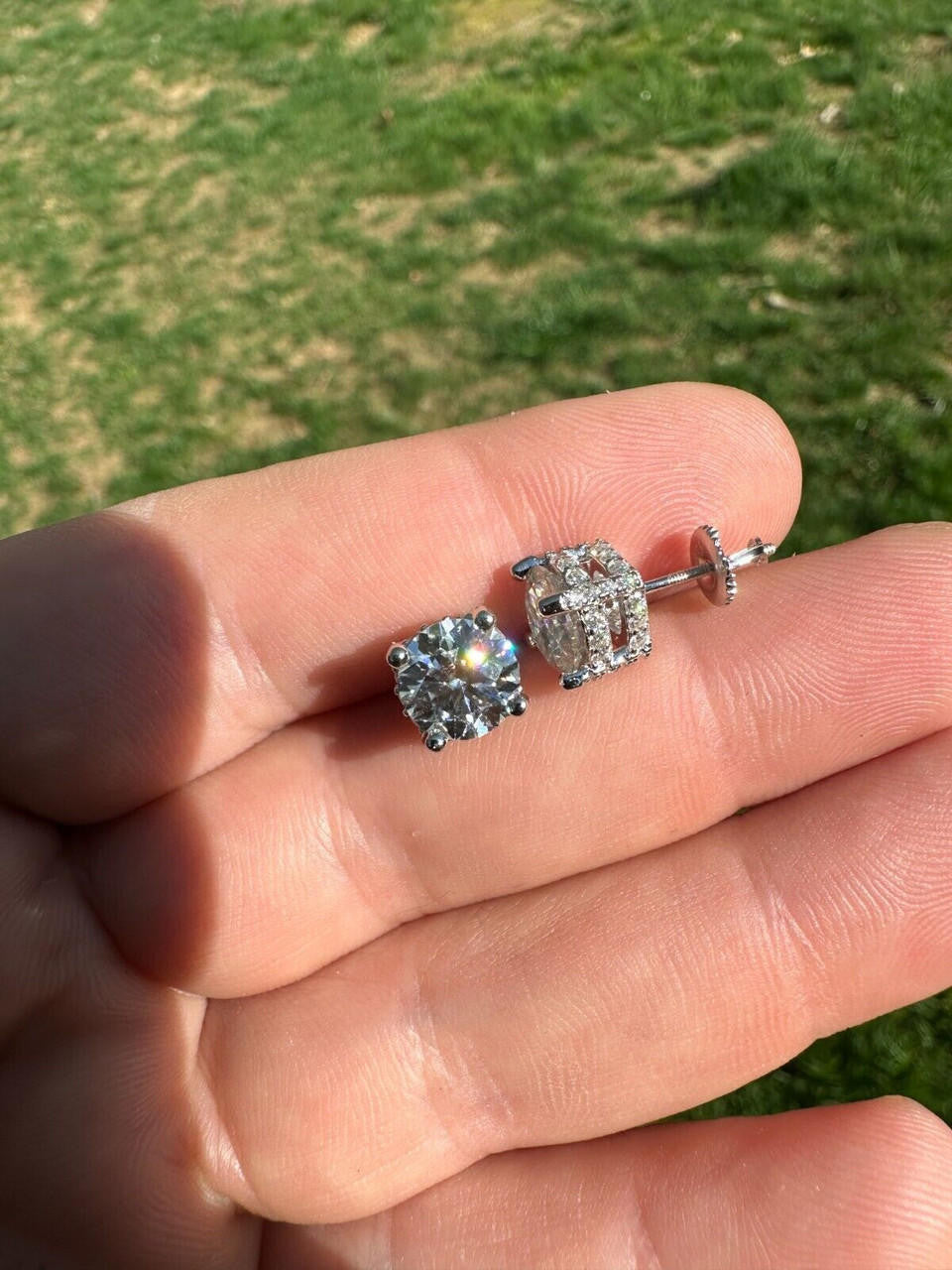 MOISSANITE Solitaire Stud Reinvented Earrings - Stones On All Sides - 925 Silver - 5mm-8mm