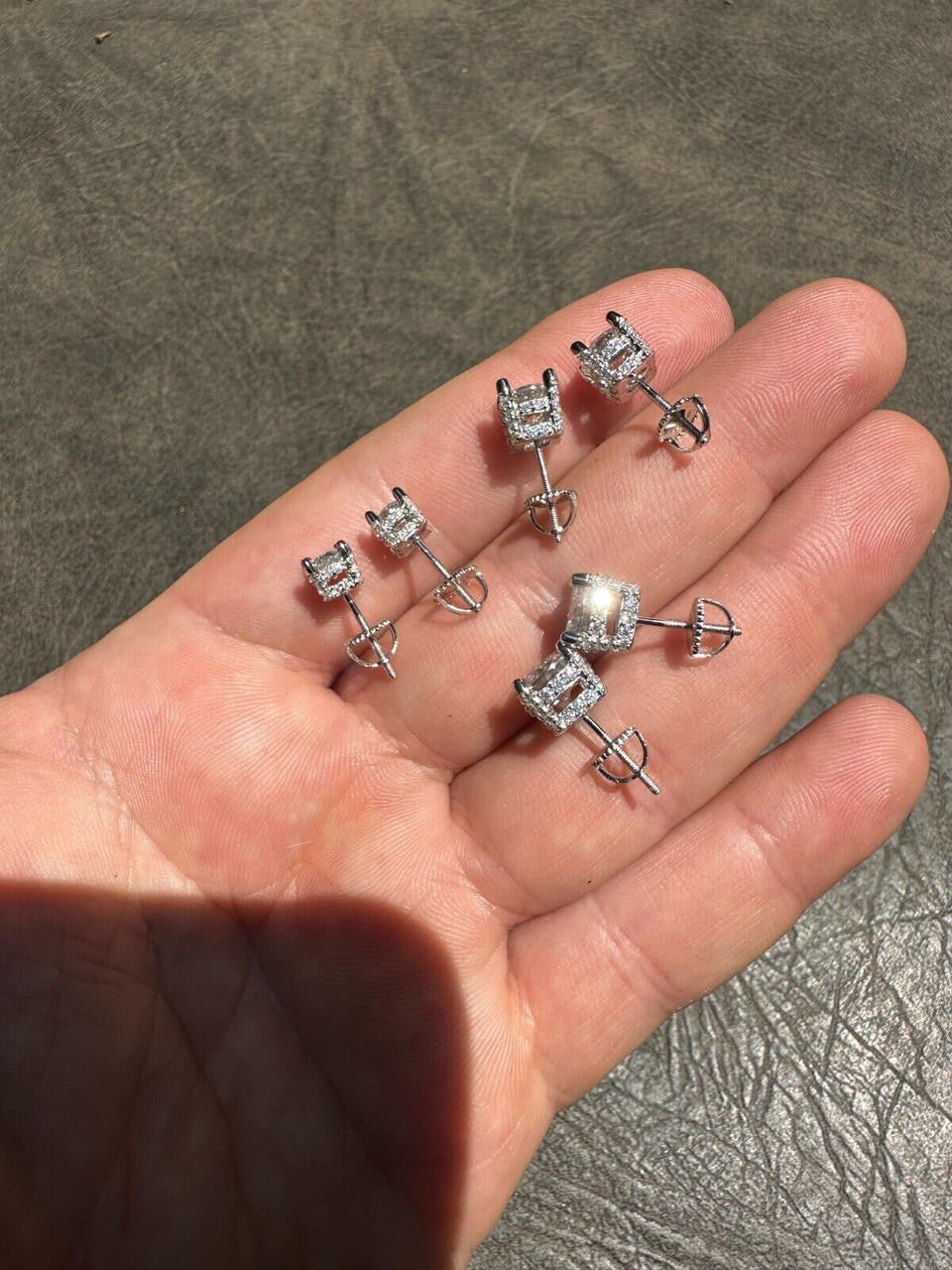 MOISSANITE Solitaire Stud Reinvented Earrings - Stones On All Sides - 925 Silver - 5mm-8mm