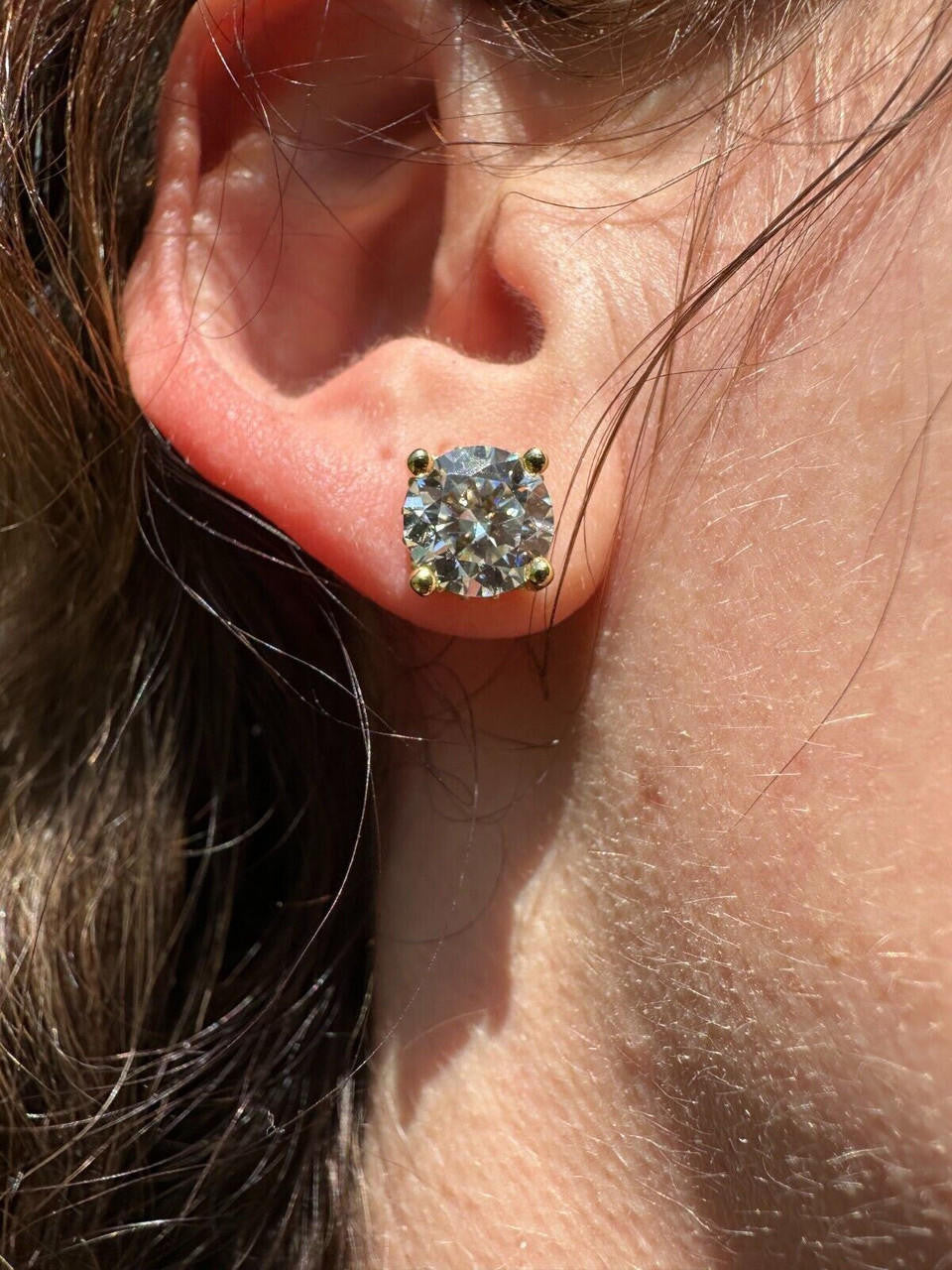 Moissanite 3D Iced Prong Solitaire Stud Earrings 14k Gold Plated 925 Silver 8mm