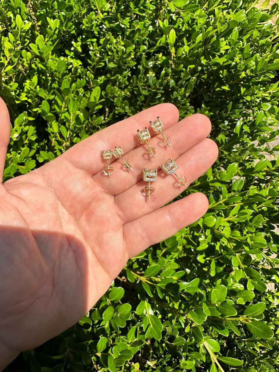 MOISSANITE Solitaire Stud Reinvented Earrings - Stones On All Sides - 14k Gold Vermeil 925 Silver - 5mm-8mm
