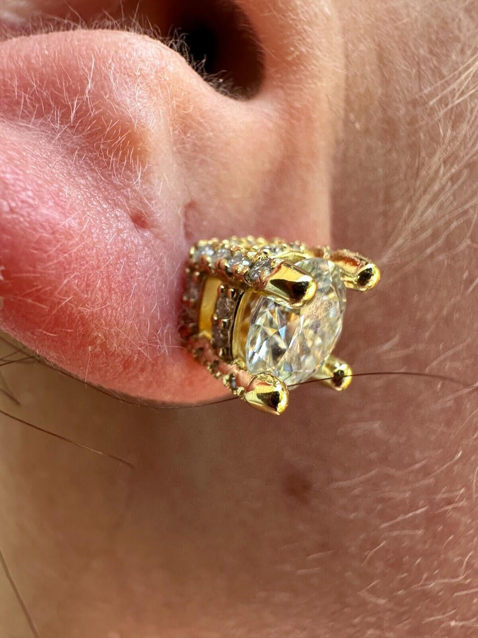 MOISSANITE Solitaire Stud Reinvented Earrings - Stones On All Sides - 14k Gold Vermeil 925 Silver - 5mm-8mm