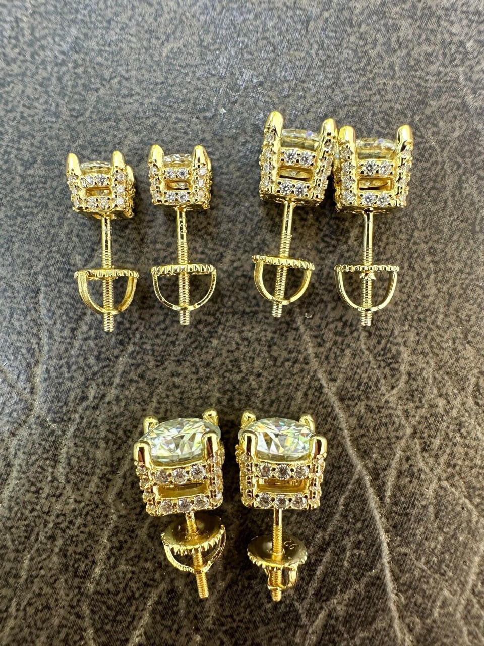 MOISSANITE Solitaire Stud Reinvented Earrings - Stones On All Sides - 14k Gold Vermeil 925 Silver - 5mm-8mm