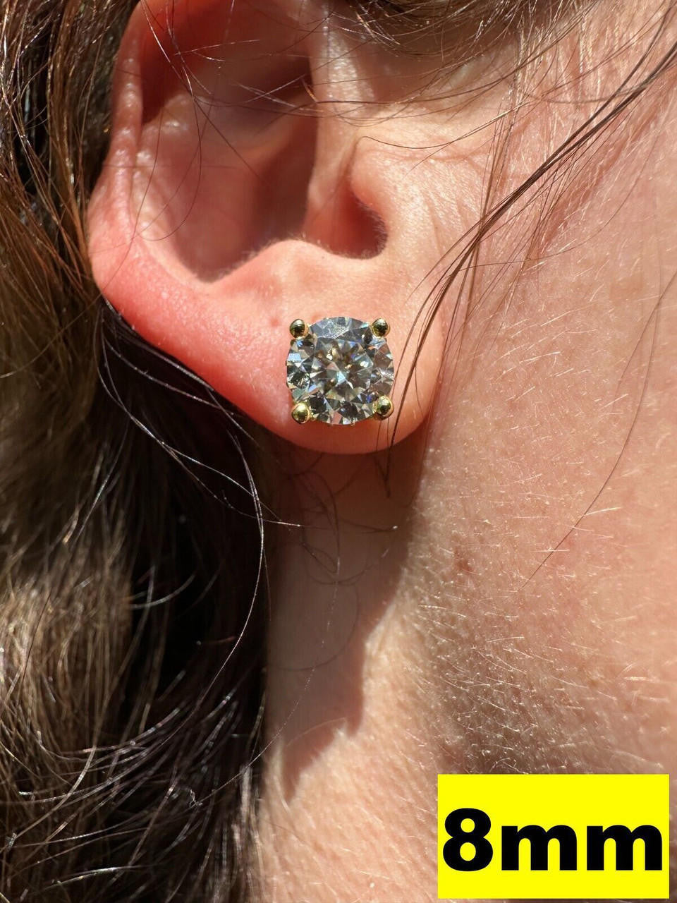 MOISSANITE Solitaire Stud Reinvented Earrings - Stones On All Sides - 14k Gold Vermeil 925 Silver - 5mm-8mm