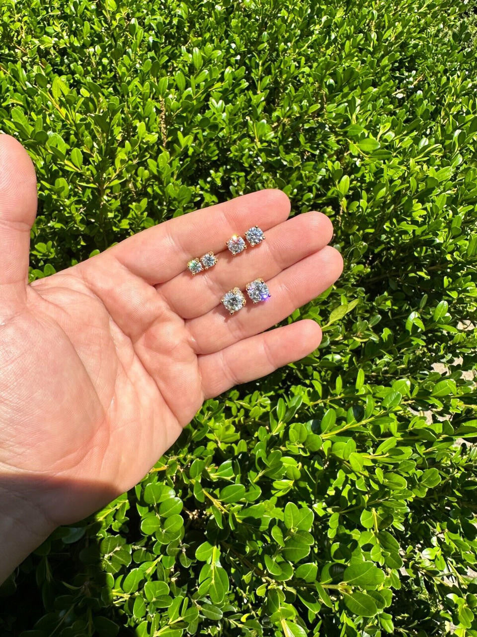 MOISSANITE Solitaire Stud Reinvented Earrings - Stones On All Sides - 14k Gold Vermeil 925 Silver - 5mm-8mm
