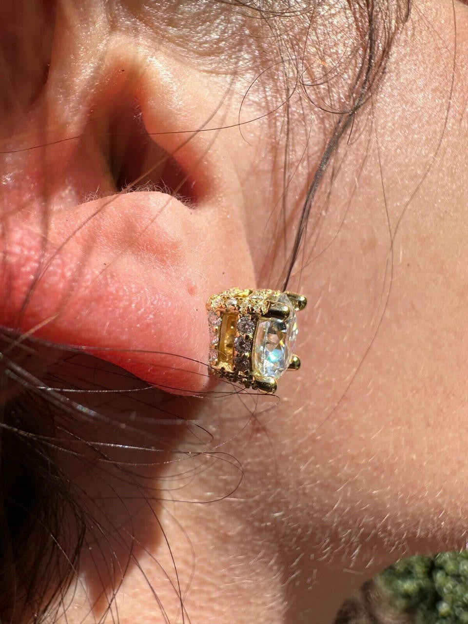 MOISSANITE Solitaire Stud Reinvented Earrings - Stones On All Sides - 14k Gold Vermeil 925 Silver - 5mm-8mm