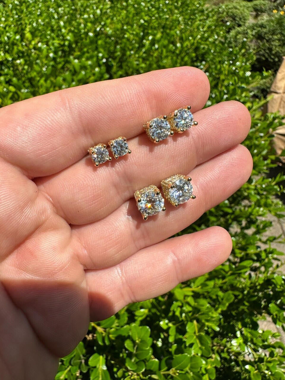 MOISSANITE Solitaire Stud Reinvented Earrings - Stones On All Sides - 14k Gold Vermeil 925 Silver - 5mm-8mm