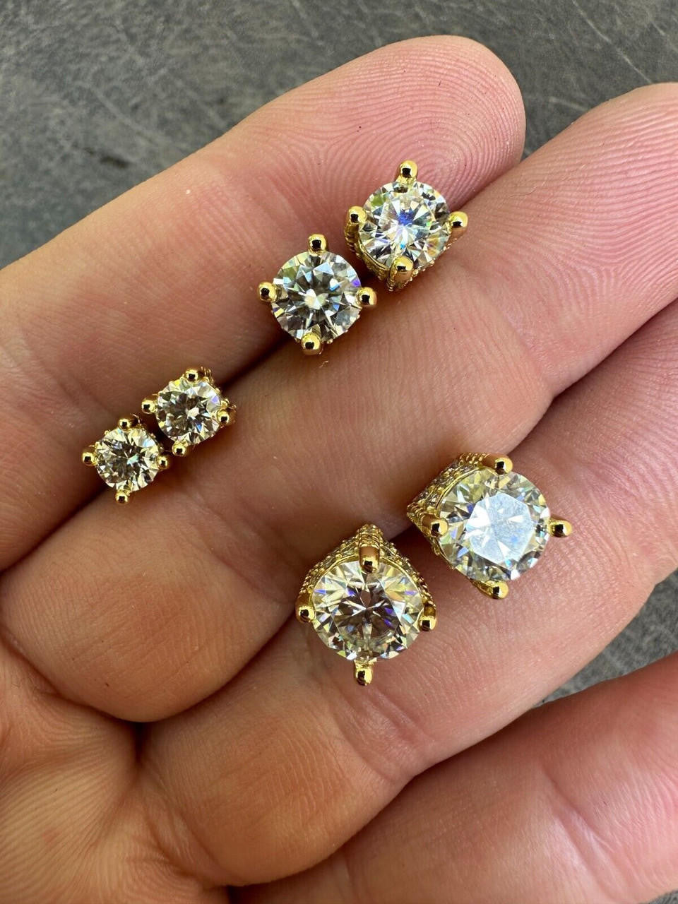 MOISSANITE Solitaire Stud Reinvented Earrings - Stones On All Sides - 14k Gold Vermeil 925 Silver - 5mm-8mm