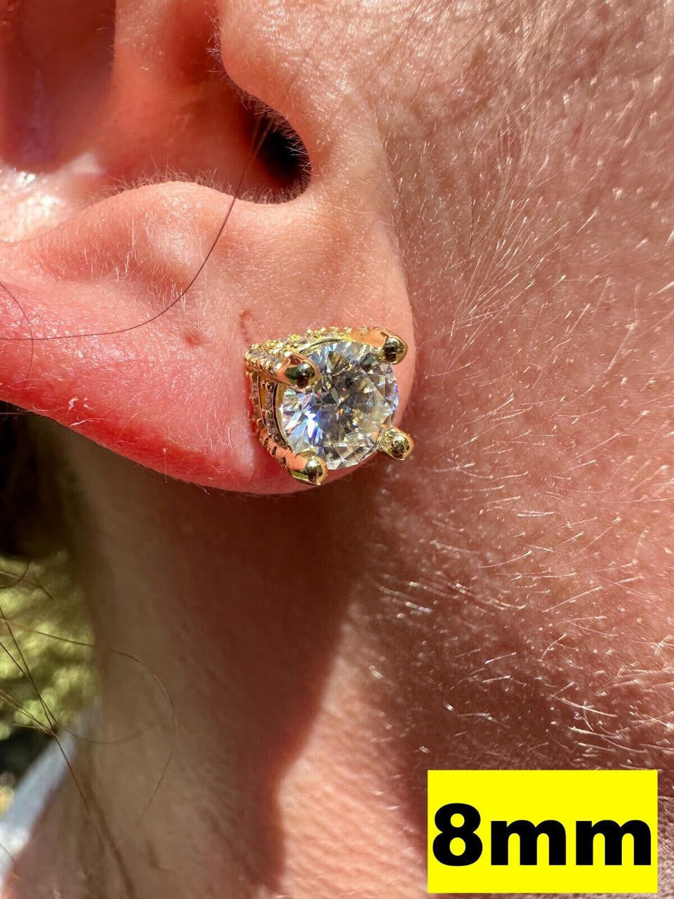 MOISSANITE Solitaire Stud Reinvented Earrings - Stones On All Sides - 14k Gold Vermeil 925 Silver - 5mm-8mm