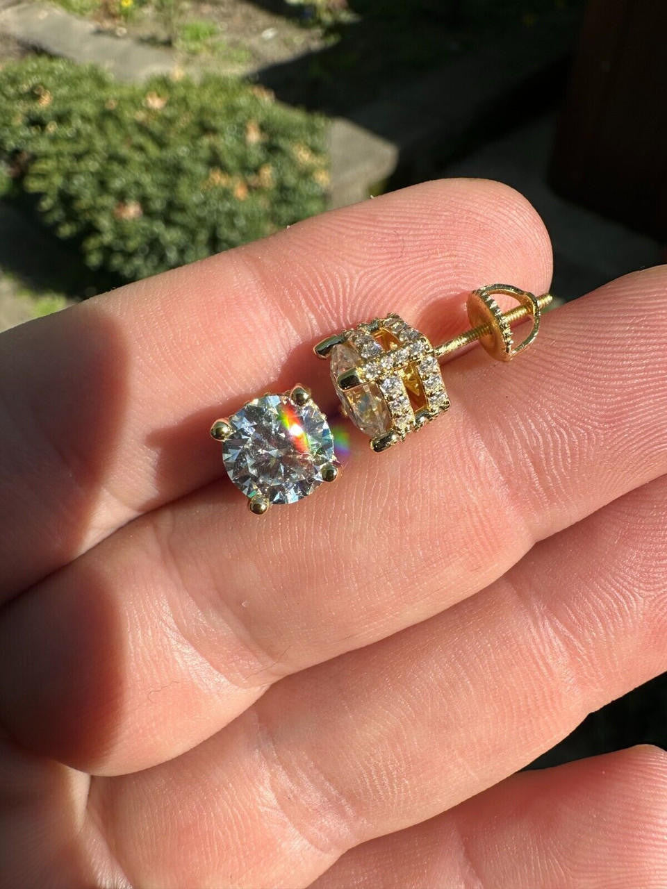 MOISSANITE Solitaire Stud Reinvented Earrings - Stones On All Sides - 14k Gold Vermeil 925 Silver - 5mm-8mm